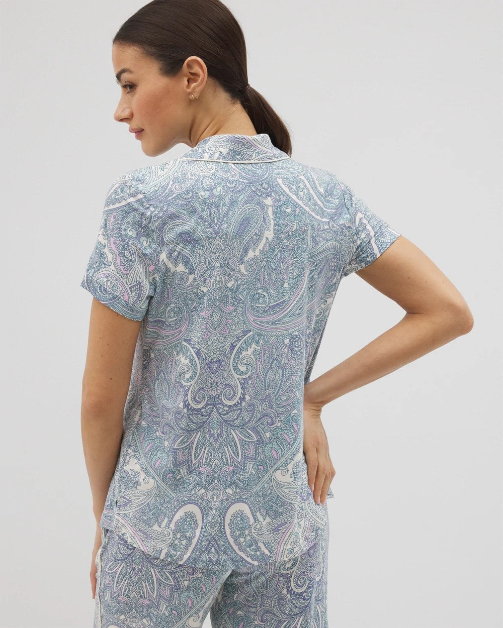 Soma / Piped Short Sleeve Notch Collar Pajama Top GLOBAL PAISLEY GRAND C