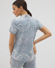 Soma / Piped Short Sleeve Notch Collar Pajama Top GLOBAL PAISLEY GRAND C