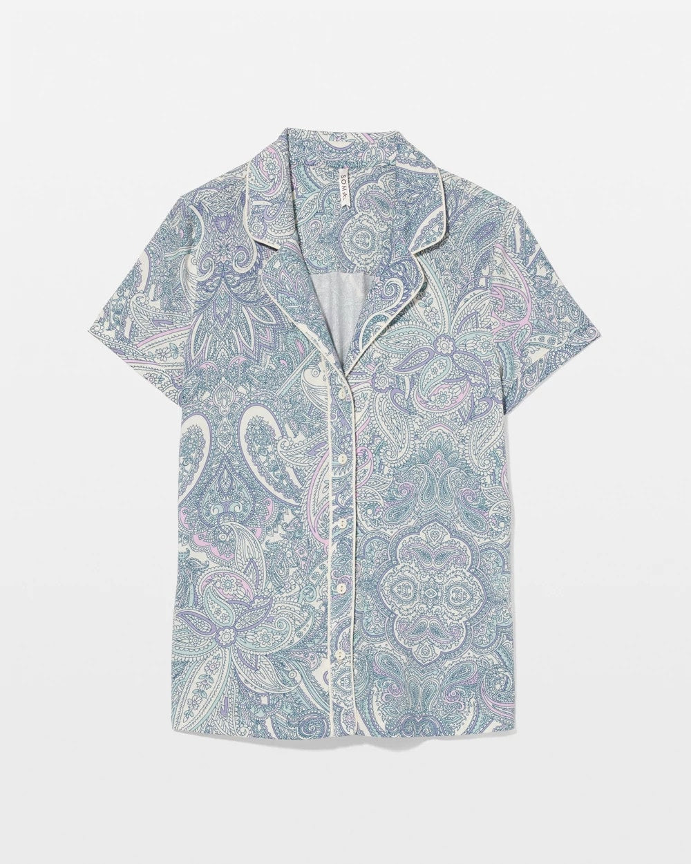 Soma / Piped Short Sleeve Notch Collar Pajama Top GLOBAL PAISLEY GRAND C