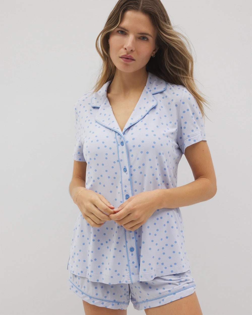 Soma / Piped Short Sleeve Notch Collar Pajama Top MERRY DOT OCEAN AIR