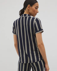 Soma / Piped Short Sleeve Notch Collar Pajama Top HAMPTON STRIPE NA CHAMP