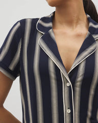 Soma / Piped Short Sleeve Notch Collar Pajama Top HAMPTON STRIPE NA CHAMP