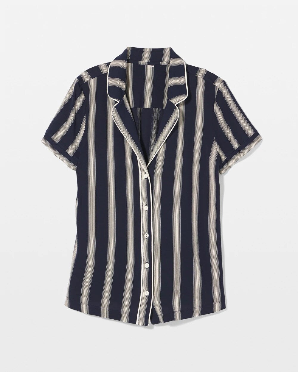 Soma / Piped Short Sleeve Notch Collar Pajama Top HAMPTON STRIPE NA CHAMP