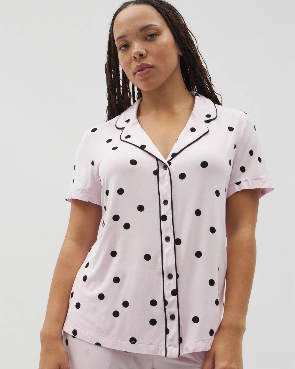 Soma / Piped Short Sleeve Notch Collar Pajama Top CHEERFUL DOT B SUGAR