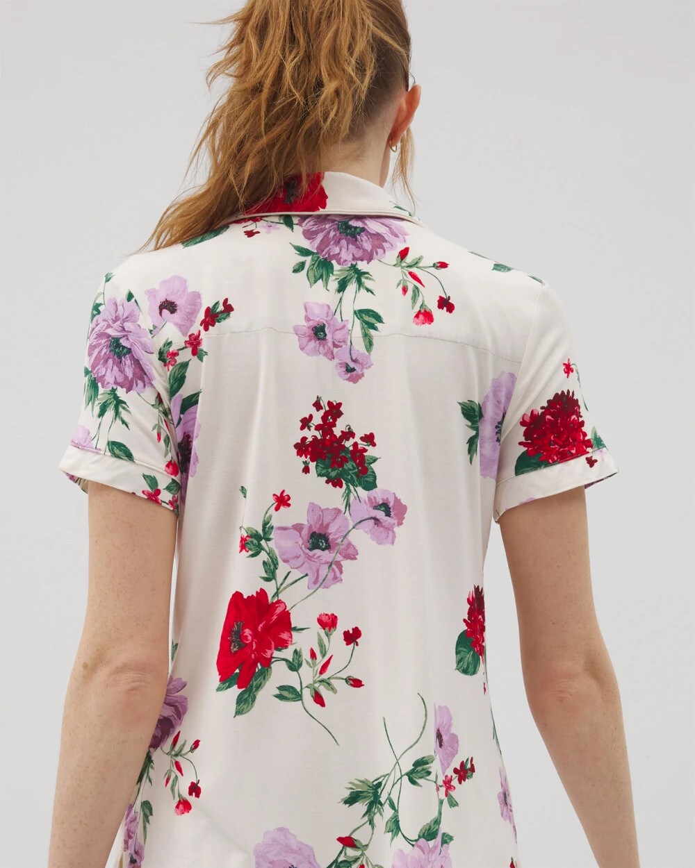 Soma / Piped Short Sleeve Notch Collar Pajama Top RHAPSODY FLORAL SUGAR