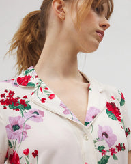 Soma / Piped Short Sleeve Notch Collar Pajama Top RHAPSODY FLORAL SUGAR