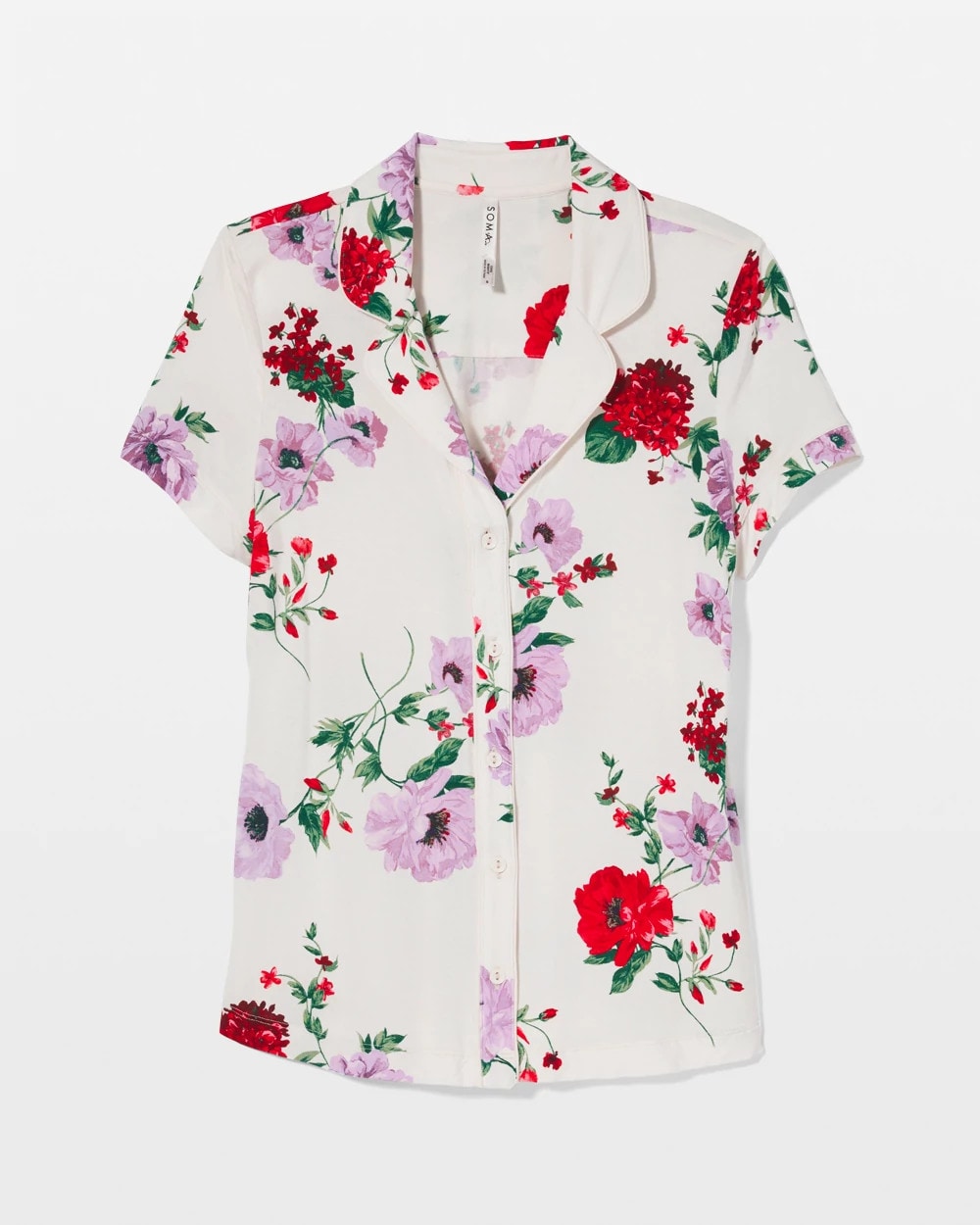 Soma / Piped Short Sleeve Notch Collar Pajama Top RHAPSODY FLORAL SUGAR