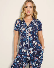 Soma / Piped Short Sleeve Notch Collar Pajama Top PHANTOM FLORAL NAVY