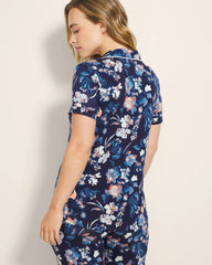 Soma / Piped Short Sleeve Notch Collar Pajama Top PHANTOM FLORAL NAVY