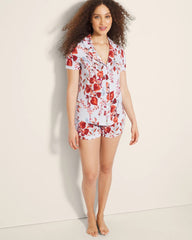Soma / Piped Short Sleeve Notch Collar Pajama Top FORAGED FLORAL BLUE MIST