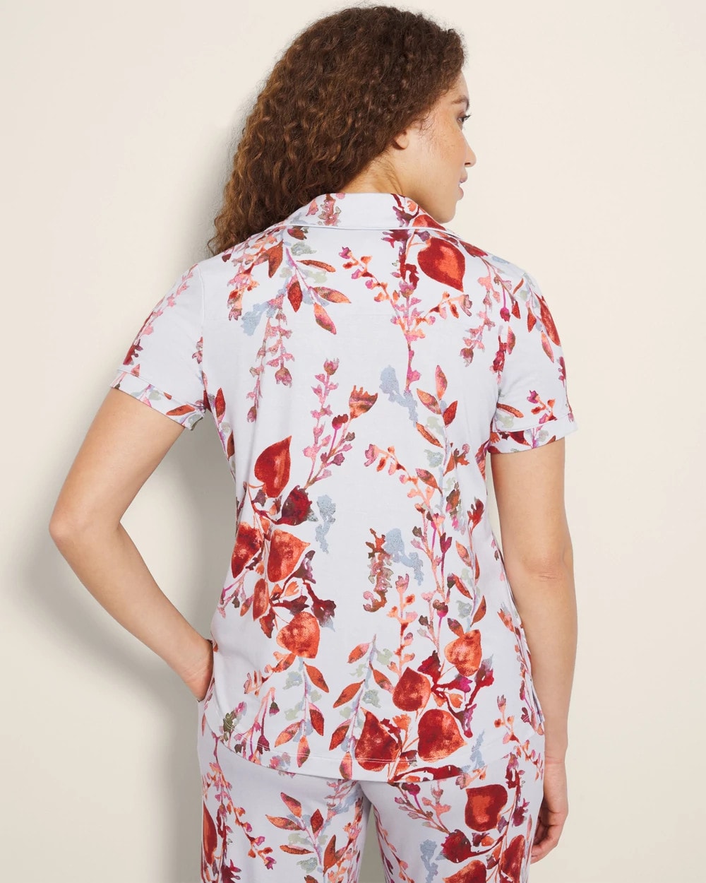 Soma / Piped Short Sleeve Notch Collar Pajama Top FORAGED FLORAL BLUE MIST