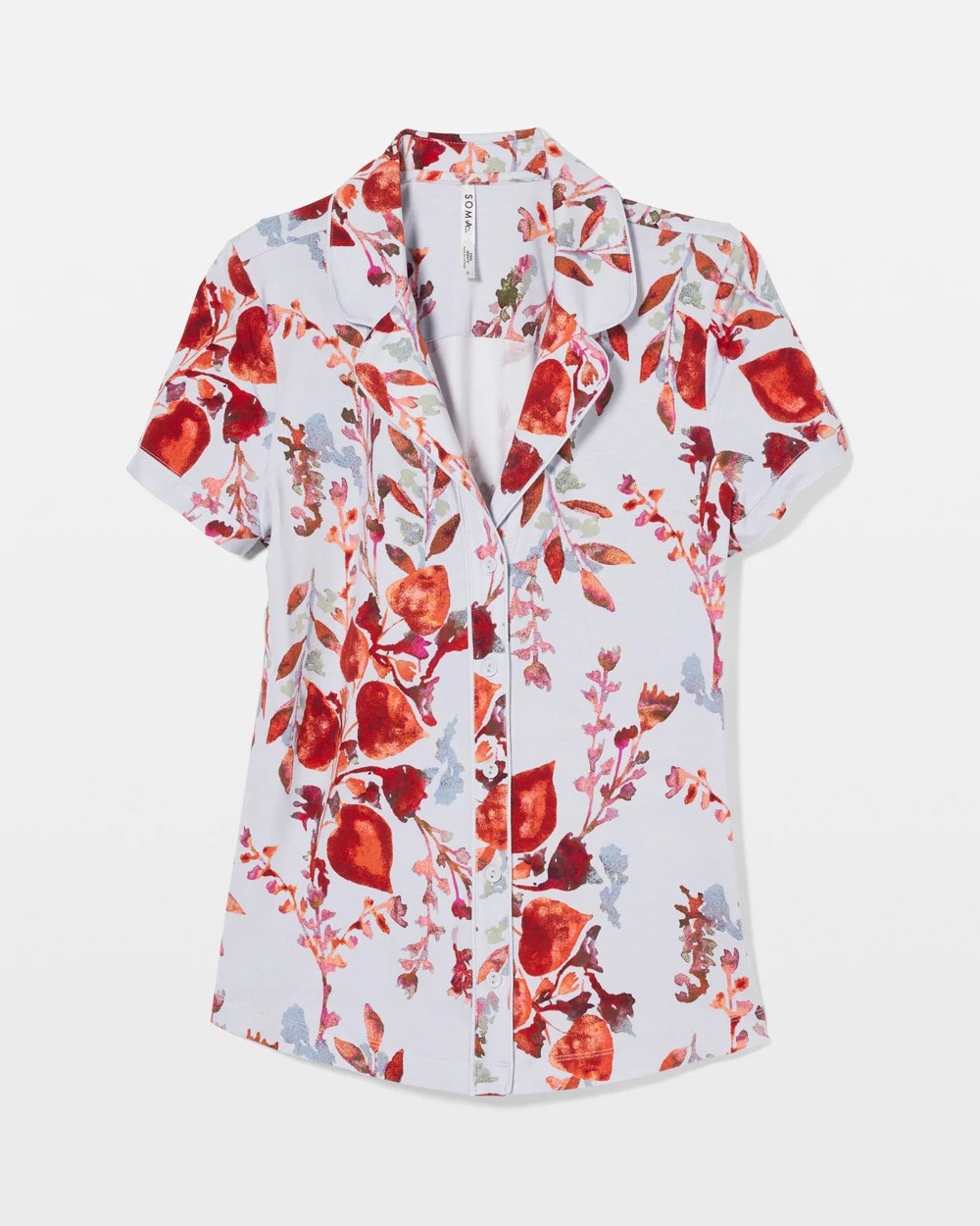 Soma / Piped Short Sleeve Notch Collar Pajama Top FORAGED FLORAL BLUE MIST