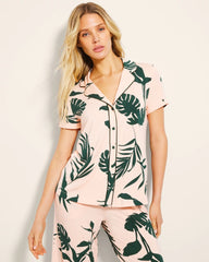 Soma / Piped Short Sleeve Notch Collar Pajama Top SHADOW FLORA APRICOTTA