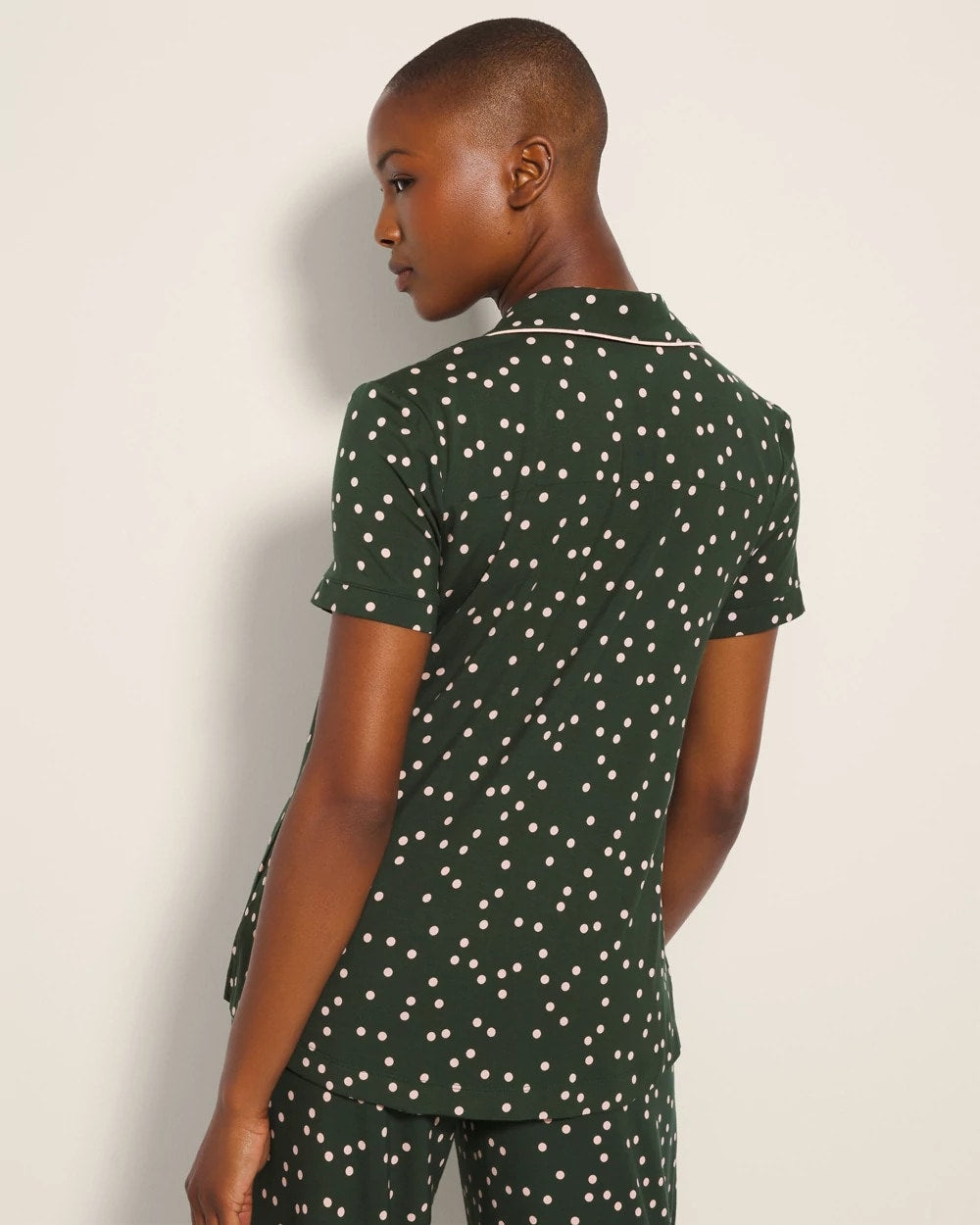 Soma / Piped Short Sleeve Notch Collar Pajama Top MERRY DOT LUSH EMERALD