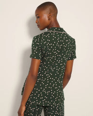 Soma / Piped Short Sleeve Notch Collar Pajama Top MERRY DOT LUSH EMERALD