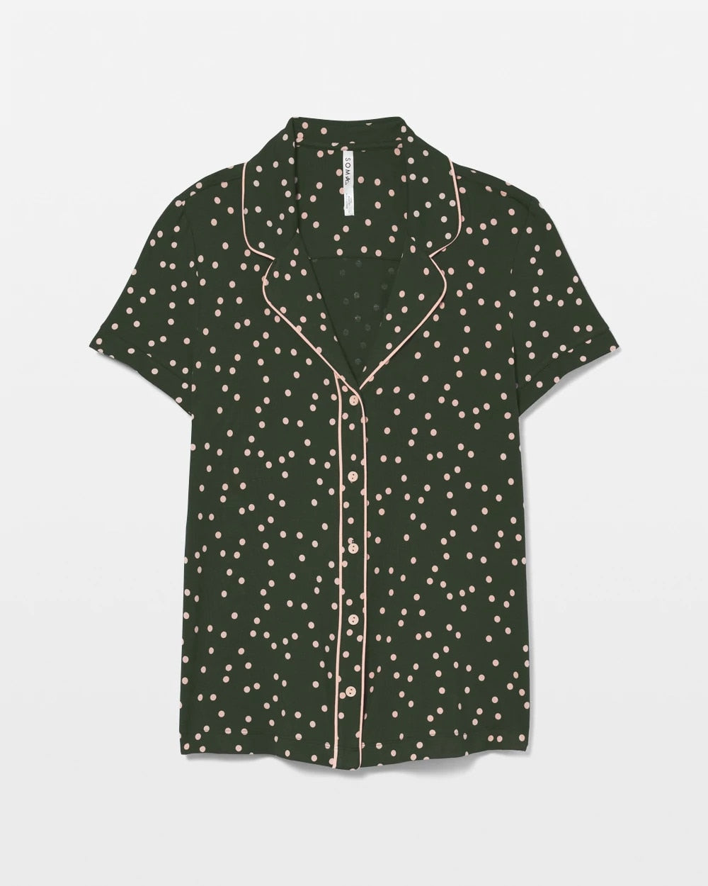 Soma / Piped Short Sleeve Notch Collar Pajama Top MERRY DOT LUSH EMERALD
