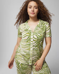 Soma / Piped Short Sleeve Notch Collar Pajama Top INTO THE GROOVE WHITE SMK