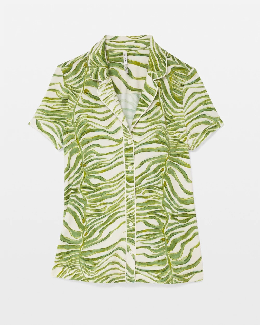 Soma / Piped Short Sleeve Notch Collar Pajama Top INTO THE GROOVE WHITE SMK