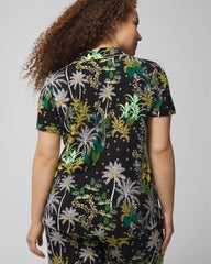 Soma / Piped Short Sleeve Notch Collar Pajama Top OASIS PALMS BLACK/WS