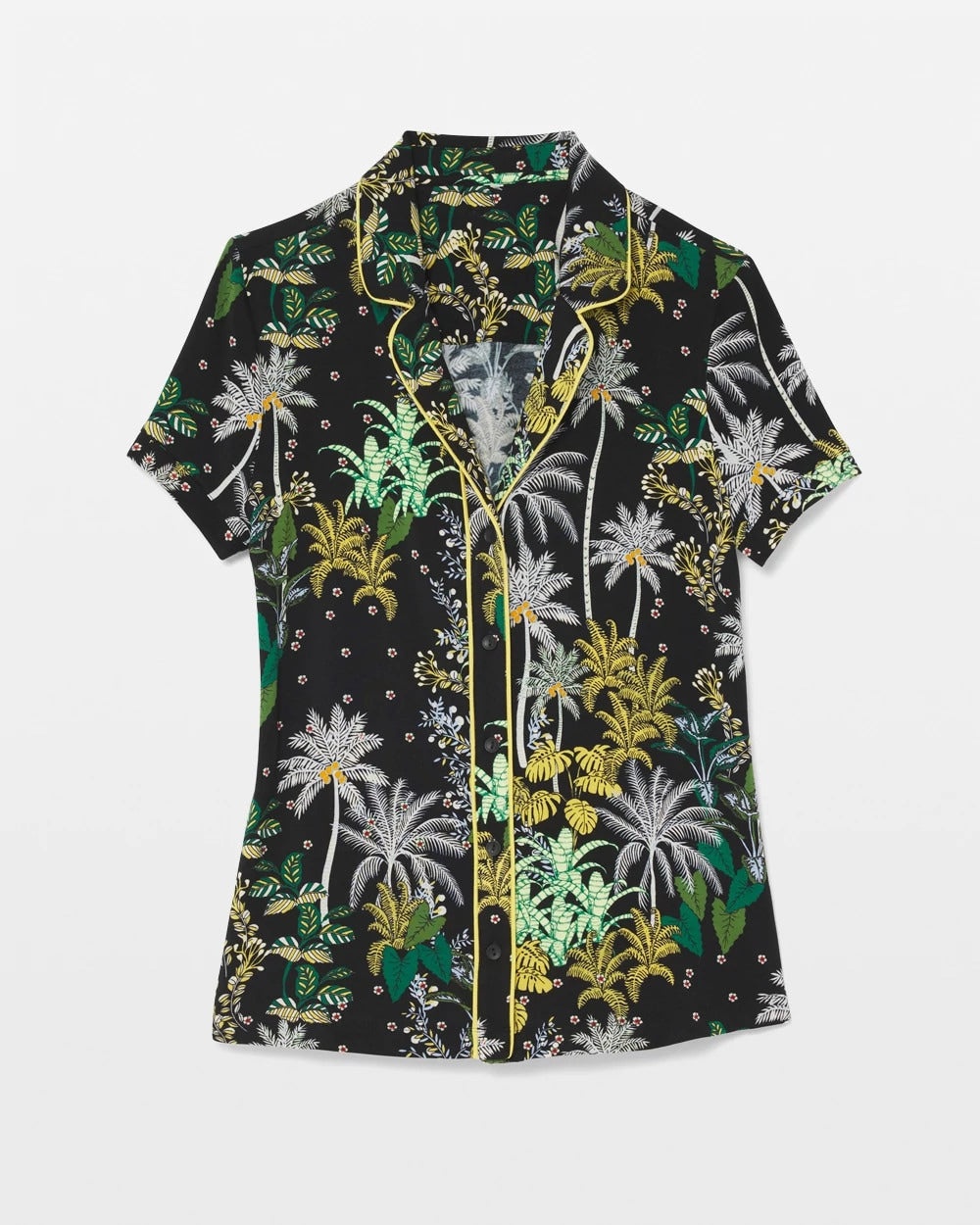 Soma / Piped Short Sleeve Notch Collar Pajama Top OASIS PALMS BLACK/WS