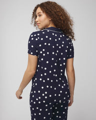 Soma / Piped Short Sleeve Notch Collar Pajama Top MERRY DOT G NAVY/IVORY