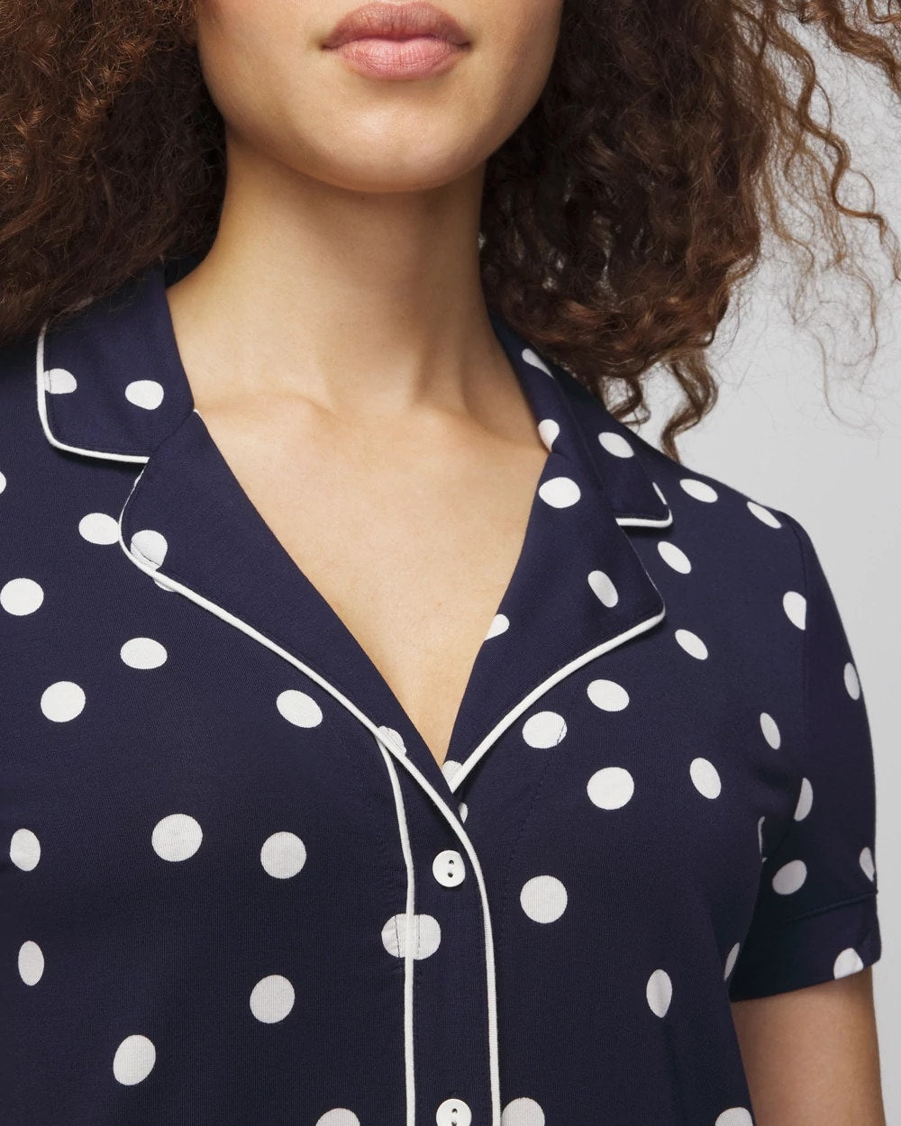 Soma / Piped Short Sleeve Notch Collar Pajama Top MERRY DOT G NAVY/IVORY