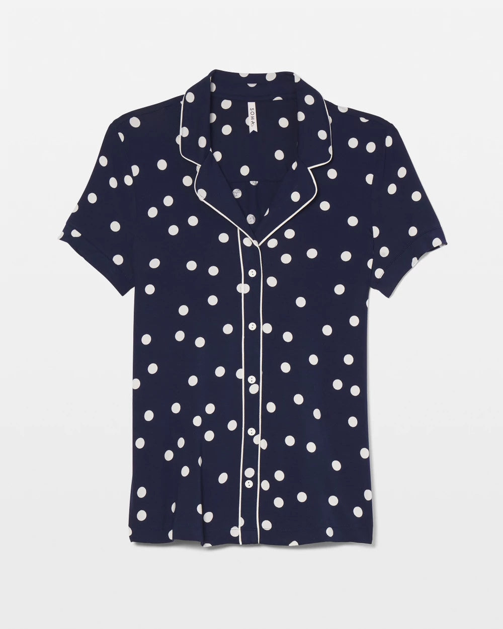 Soma / Piped Short Sleeve Notch Collar Pajama Top MERRY DOT G NAVY/IVORY