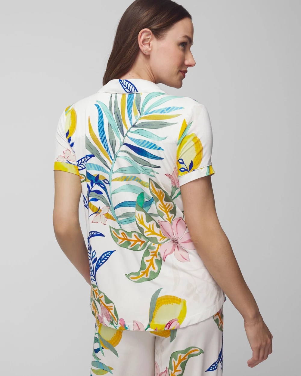 Soma / Piped Short Sleeve Notch Collar Pajama Top LEMON SQUEEZE GRAND IVORY