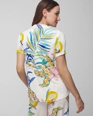 Soma / Piped Short Sleeve Notch Collar Pajama Top LEMON SQUEEZE GRAND IVORY