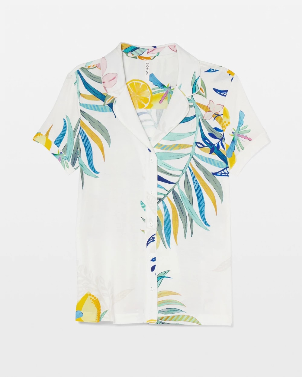 Soma / Piped Short Sleeve Notch Collar Pajama Top LEMON SQUEEZE GRAND IVORY