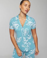 Soma / Piped Short Sleeve Notch Collar Pajama Top PAINTED PETALS SMALL