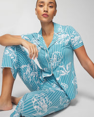 Soma / Piped Short Sleeve Notch Collar Pajama Top PAINTED PETALS SMALL