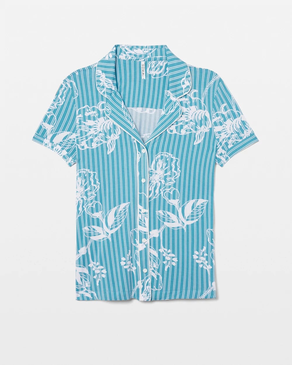 Soma / Piped Short Sleeve Notch Collar Pajama Top PAINTED PETALS SMALL