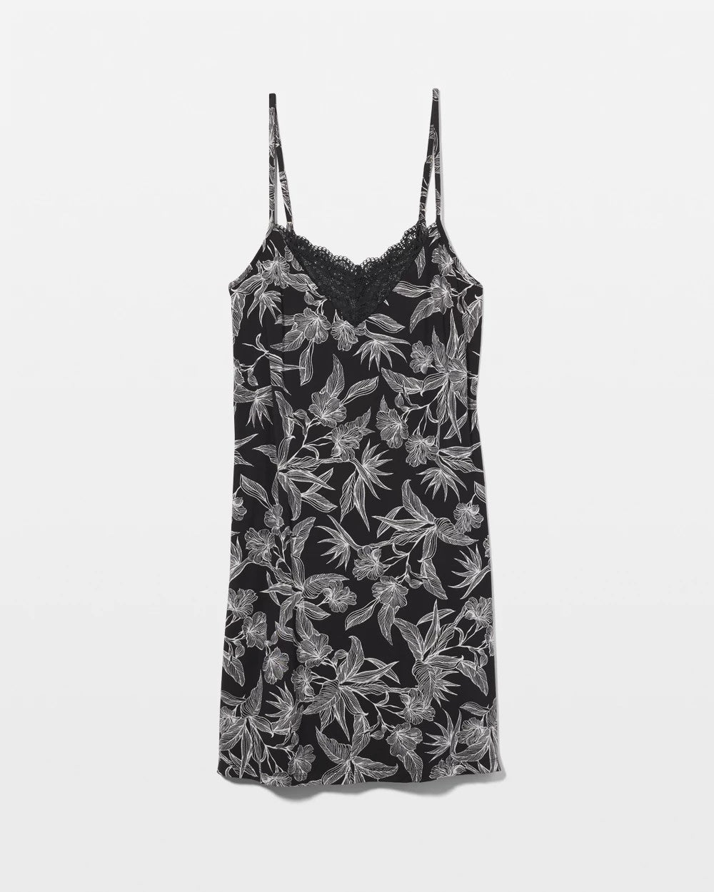 Soma / Lace Trim Chemise PLUMERIA BLOOMS BLK CH