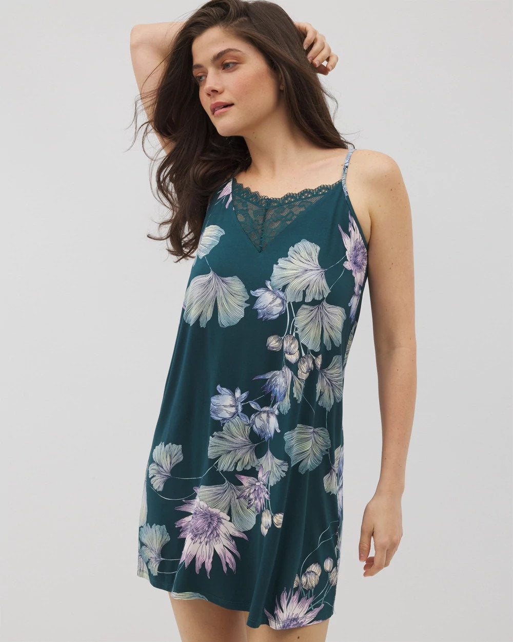 Soma / Lace Trim Chemise HAVEN BOTANICAL DARK SEA