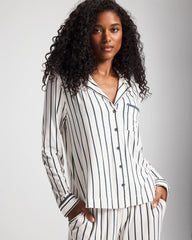 Soma / Long-Sleeve Notch Collar Pajama Top UNWIND STRIPE CHAMPAGNE