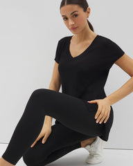 Soma / Rib Knit V-Neck Tee BLACK