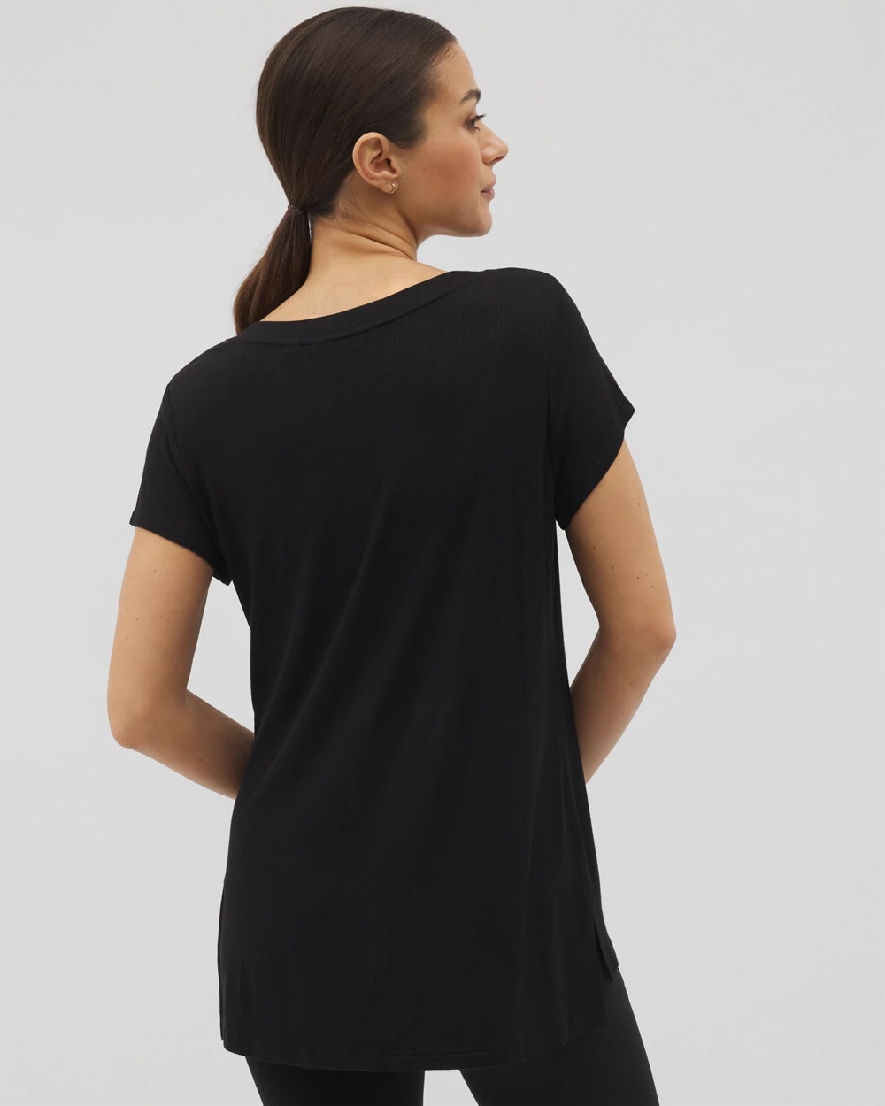 Soma / Rib Knit V-Neck Tee BLACK