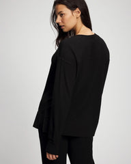 Soma / Ultrasoft Fleece V-Neck Sweatshirt BLACK