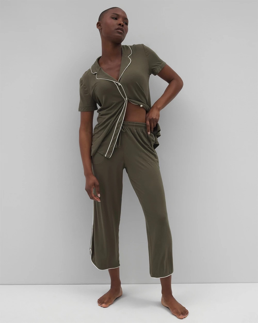 Soma / Solid Piped Crop Pajama Pant GRAPE LEAF
