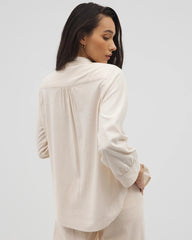 Soma / Beach Cotton Long Sleeve Button-Up PALE SAND STRIPE