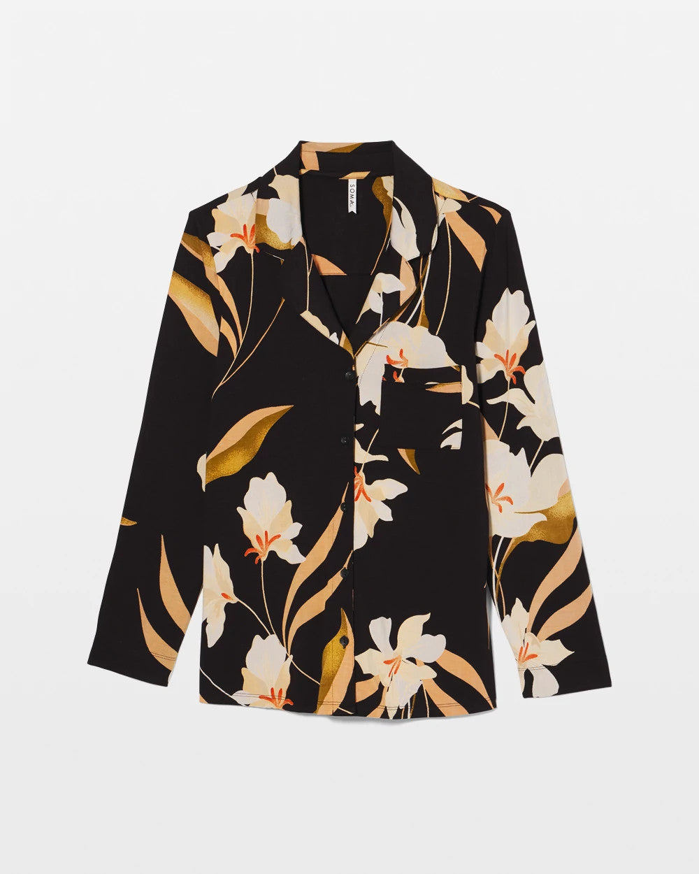 Soma / Long-Sleeve Notch Collar Pajama Top MYSTIC BLOOMS BLACK MID