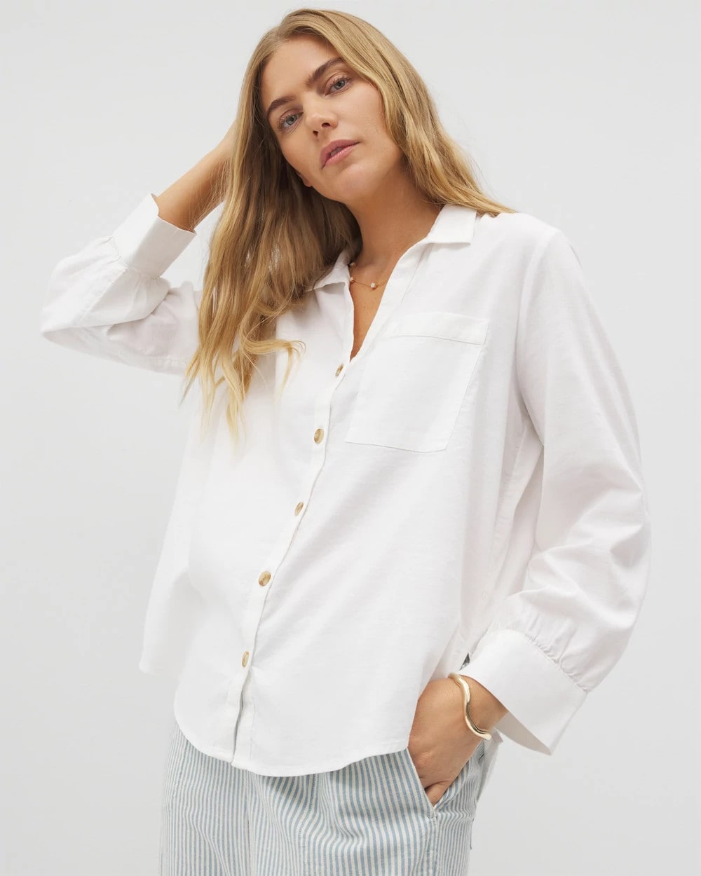 Soma / Beach Cotton Long Sleeve Button-Up OPTIC WHITE