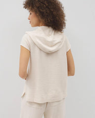 Soma / Crinkle Knit Short Sleeve V-Neck Hoodie PARCHMENT