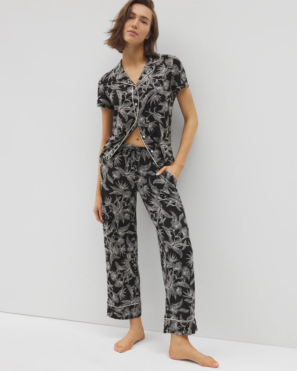 Soma / Printed Pajama Pants PLUMERIA BLOOMS BLK CH