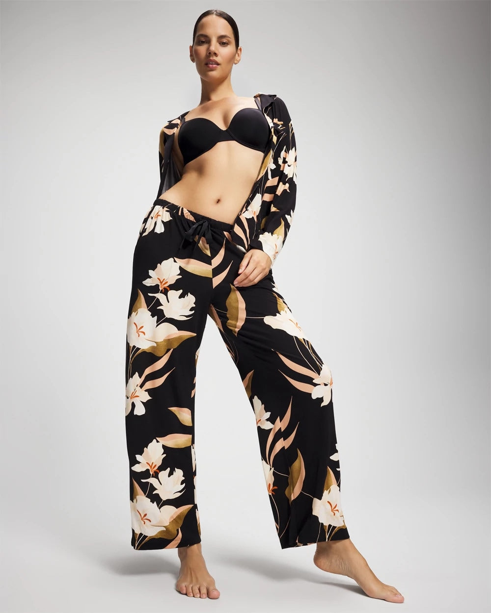 Soma / Satin Trim Pajama Pant MYSTIC BLOOMS BLACK MID
