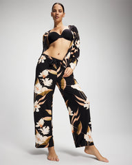 Soma / Satin Trim Pajama Pant MYSTIC BLOOMS BLACK MID