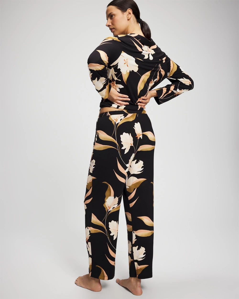 Soma / Satin Trim Pajama Pant MYSTIC BLOOMS BLACK MID