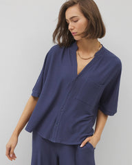 Soma / Crinkle Knit Relaxed Button-Up Top LUNAR TIDE