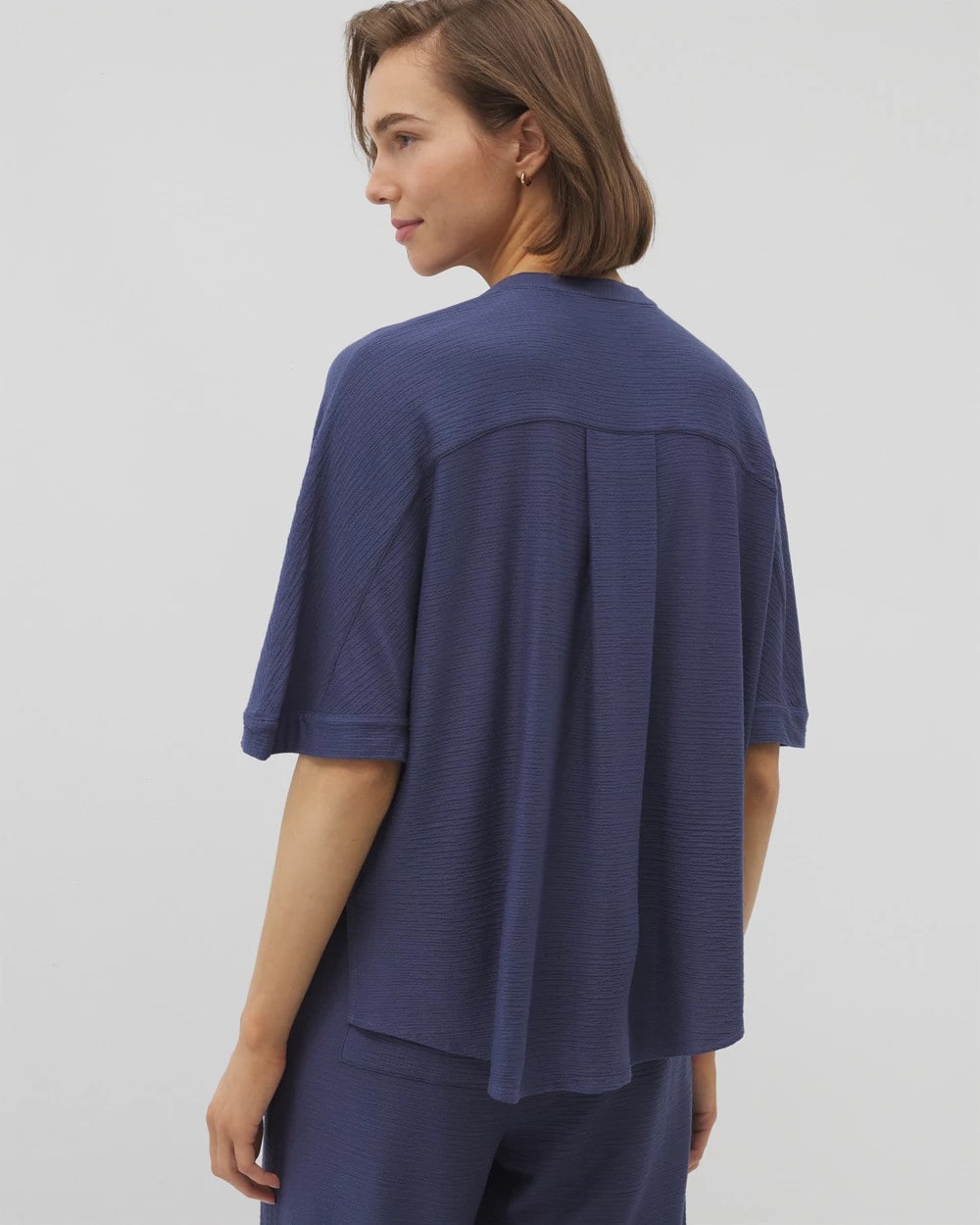Soma / Crinkle Knit Relaxed Button-Up Top LUNAR TIDE